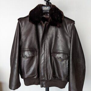 Schott NYC Leather Aviator Bomber A-2 Flight Jacket Brown Sz 44R-LG Made in USA